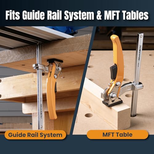 Image of POWERTEC 72461 110 inch Track Saw Guide Rail Joining Set for Milwaukee Track Saws w /Quick Release Ratcheting Clamps for Woodworking Projects