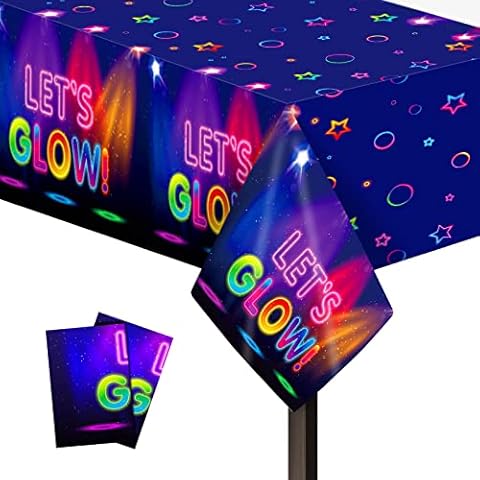 2 Stück Neon Party Tischdecken Leuchtende Geburtstag Tischdecke Rechteckig Kunststoff Tischabdeckung Tischtuch für Geburtstag Party Zubehör, 130x220 cm Cover
