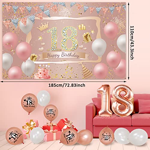 18Th Birthday Decorations For Girls,90 Pcs Rose Gold 18 Birthday Decorations For Girls,Including Happy 18Th Birthday Banner Backdrop,Crown,Hanging Swirl, Birthday Balloons, Foil Backdrops,Cake Toppers, Plates, Photo Props, Birthday Sash,18Th Birthday Gifts For Girls #TOP5