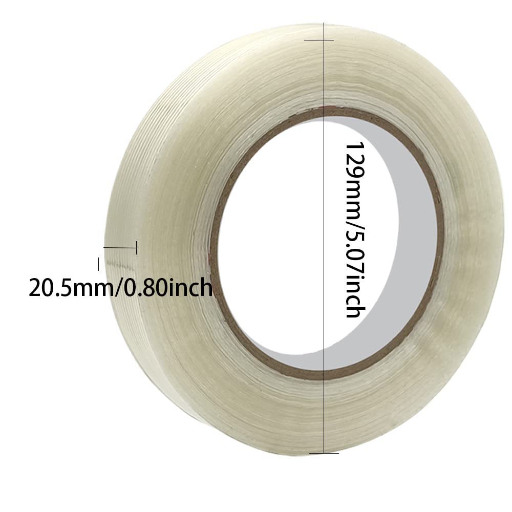 1 Rollo Cinta de Fibra de Vidrio 20mm x 50m Cinta de Filamentos Bidireccionales Claro Filamento Cinta de Flejado para Flejar, Reforzar, Empaquetar y Sellar