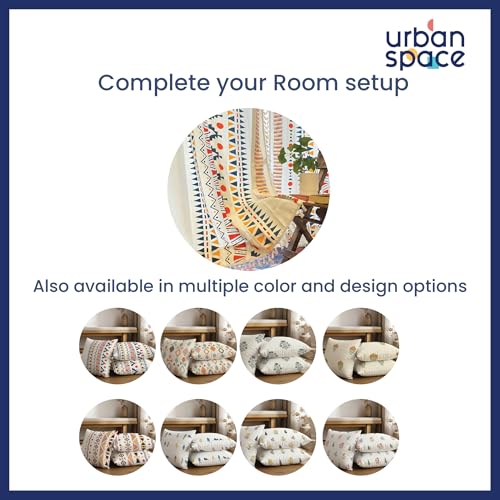 Image of Urban Space Decorative Cotton 200 TC Cushion Cover Set of 3, 16 Inch X 16 Inch Cushion Covers for Sofa, Bedroom, Living Room (Ikkat Orange, Cushion Cover 40Cm X 40Cm, Set of 3)