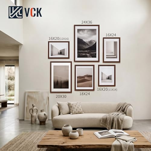 Image of VCK 16x20 Picture Frame 5 Pack, Brown Exclusive Wood, HD Glass, for Print
