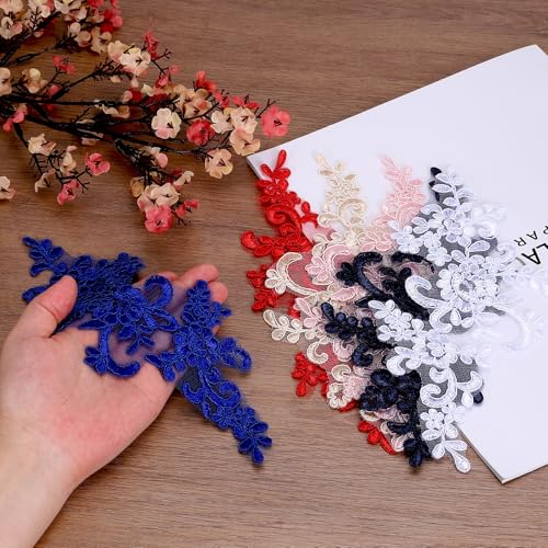 uxcell 2 Pcs Flower Lace Appliques 3D Embroidery Lace Patch Sewing Addition Embellishments for Wedding Bridal Dress Clothes DIY Crafts Accessories Decoration, Silver (23cm)
