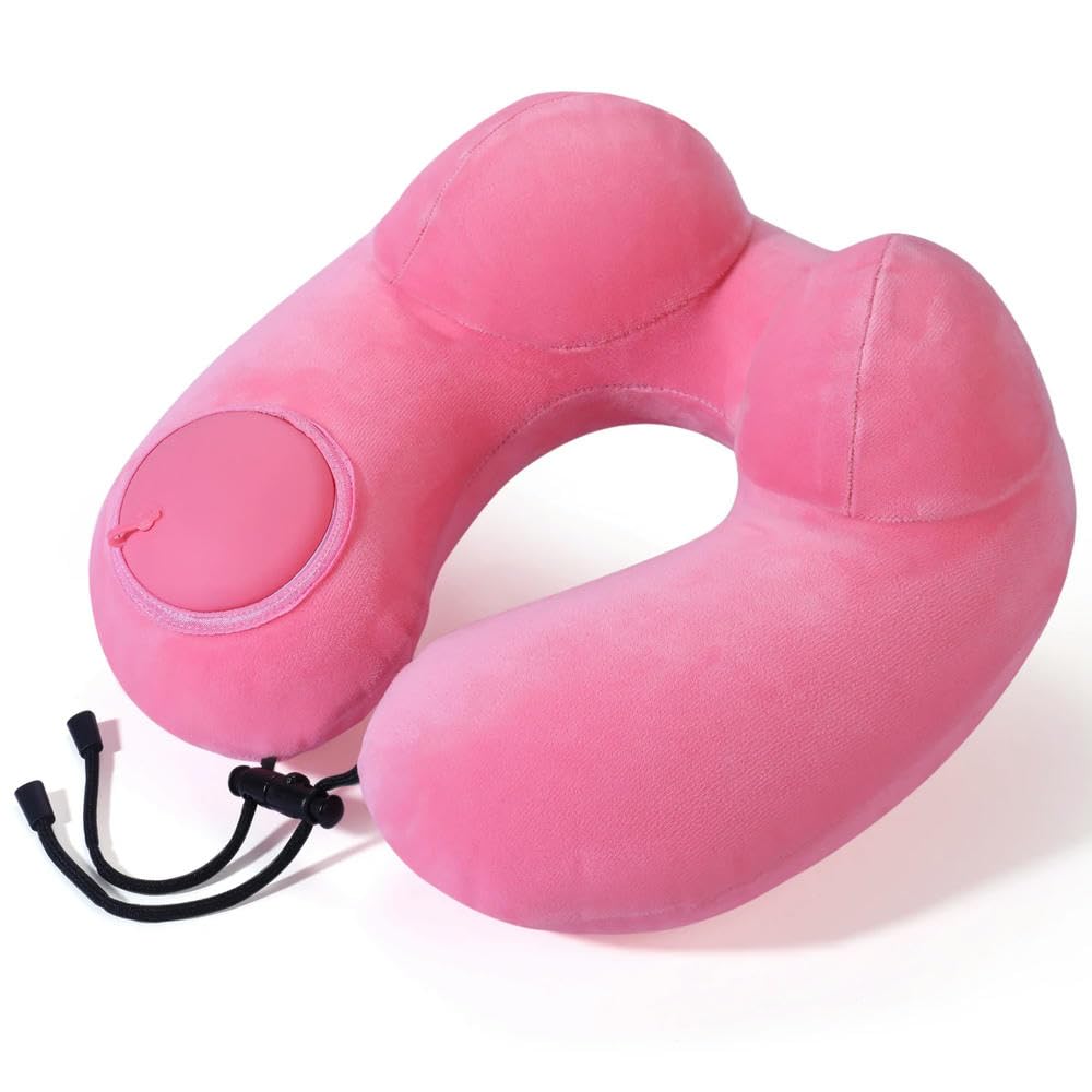 Almohada inflable portátil en forma de U, hipoalergénica, suave, cojín de viaje con botón de presión, fácil de inflar