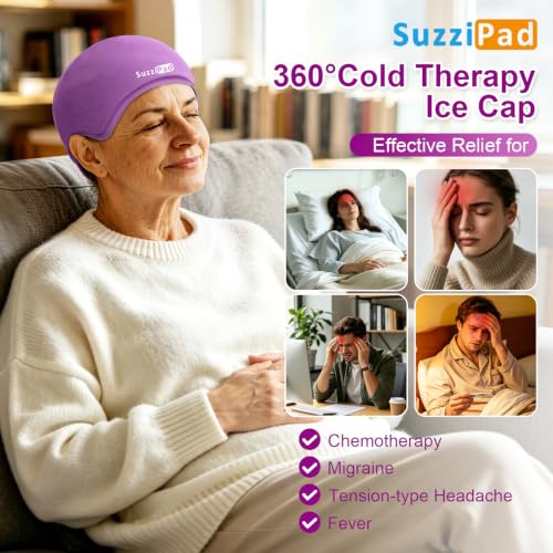 Image of Suzzipad Cold Cap for Chemotherapy Patients, Chemo Must Have, Deep Purple | Medical-grade gel, 360 flexible fit, constricts vessels to soothe scalp tingling, great for chemo recovery and stress relief