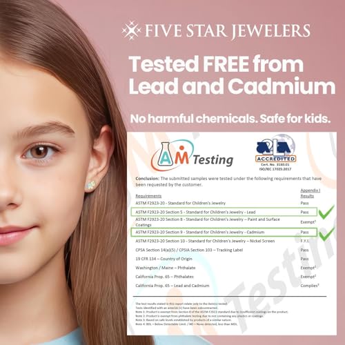 Five Star Jewelers 14k Solid Gold Stud Earrings for Girls - Hypoallergenic Kids Jewelry with Secure Screw Back - Adorable Vibrant Enamel Design - Little Girl Earrings - Gift Ready Box3