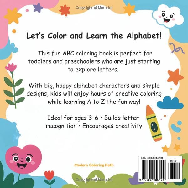 ABC Coloring Book For Kids: Ages 3-6 | Fun Alphabet Coloring Pages for Toddlers and Preschoolers to Learn Letters A to Z with Smiling Characters and Simple Designs image 3