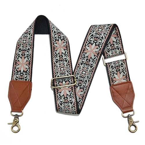 Image of LEMEDE Purse Strap,2 inch Leather End Shoulder Strap Adjustable Replacement,Retro Jacquard Multi-pattern Crossbody Bag Straps