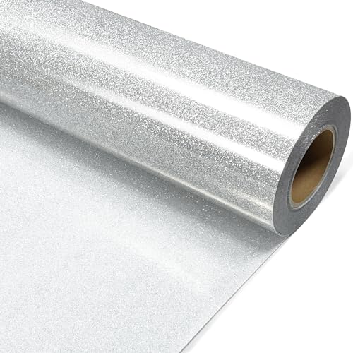 Image of Silver Glitter Heat Transfer Vinyl 12 inch x 8 ft HTV for Shirts, Glitter HTV for All Cutter Machine - Easy to Cut & Weed for Heat Vinyl Design (Silver)