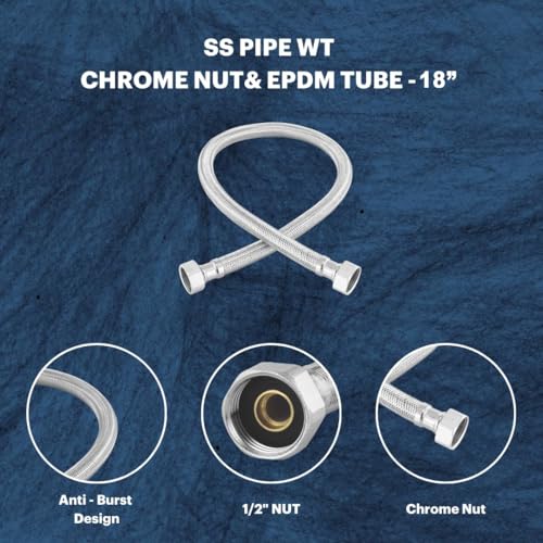 Image of SS 304 Stainless Steel Geyser Connection Pipe Set 1.5 Feet, 18 Inchs | Flexible Hot & Cold Water Geyser Pipes | Heavy Duty Tap & Washbasin Connection Pipe | Leak Proof Bathroom Water Hose (Pack of 2)