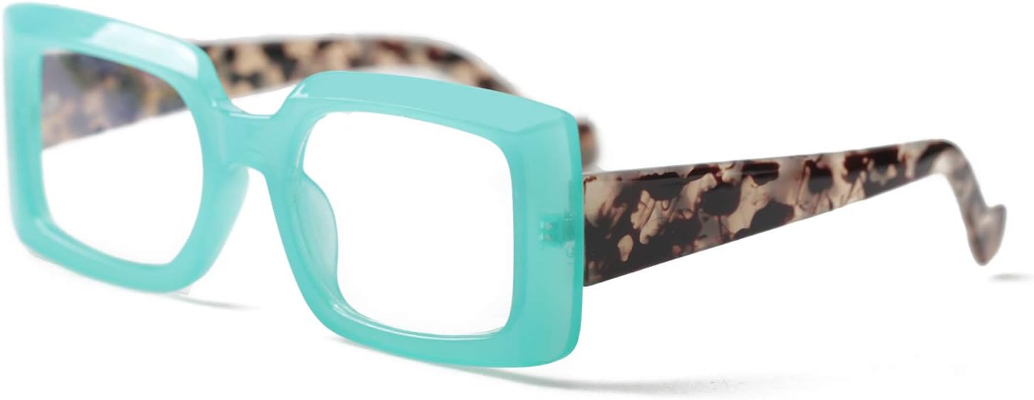 SOOLALA Hit Candy Colors Square Reading Glasses Anti-Blue Light Lens Readers Eyeglasses Frame, Blue, +2.0
