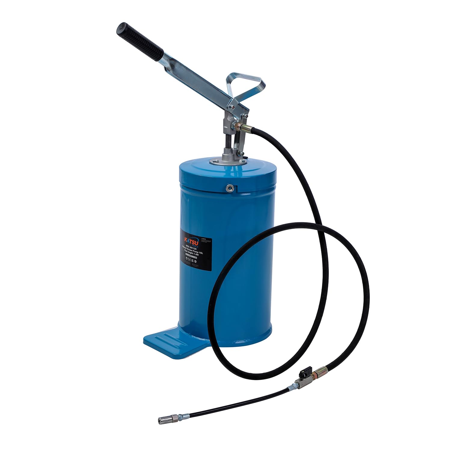KATSU Tools Pompa per Grasso Manuale 16L Distributore di Grasso Ingrassatore con Pompa Portatile Pistola per Grasso a Mano, Lubrificatore per Veicoli e Macchine 481120