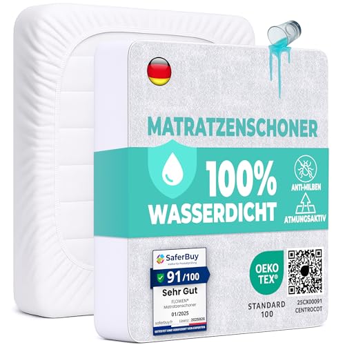 Matratzenschoner 90 x 200 cm wasserdichte Matratzenauflage Spannbettlaken Nässeschutz aus Baumwolle und Mikrofaser Inkontinenzunterlage Matratzenbezüg Atmungsaktiv für Bett und Matratze Waschbar