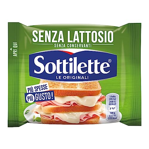Sottilette senza Lattosio, Formaggio Fuso a Fette, Fonte di Calcio, Proteine e Fibre, Senza Conservanti e Polifosfati, 200g (7 fettine da 28,6g)