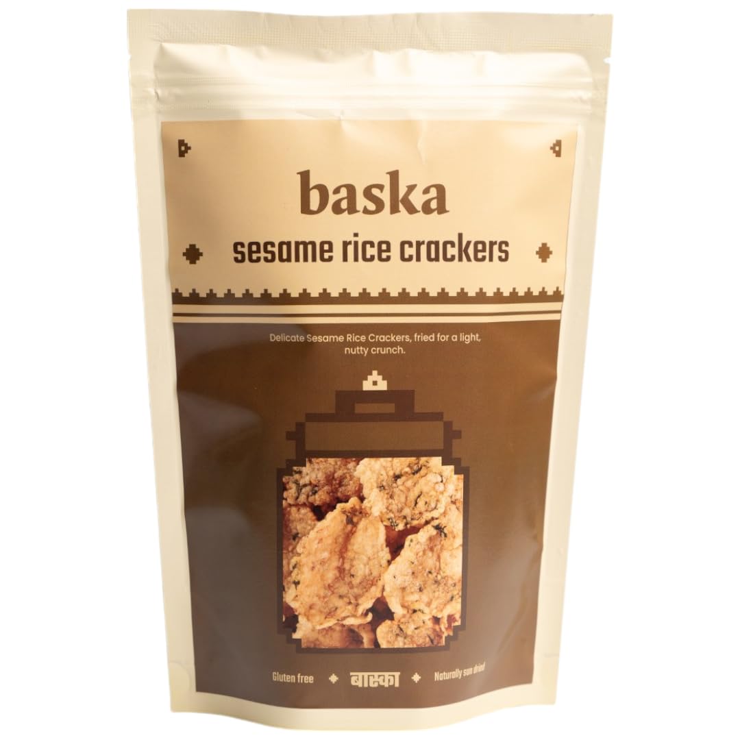 FOODS Sesame Rice Crackers, Crunchy Indian Snacks, Tea Time Namkeen, 60 g, Pack of 1