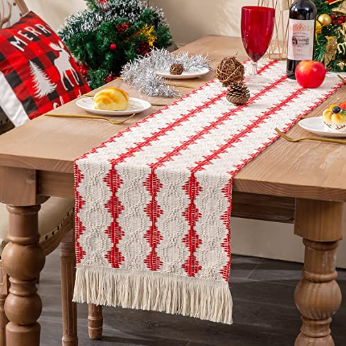 Kadyhoom Red Burlap Table Runner, Boho Table Runner 48 Inches, Coffee Table Runner For Boho Decor/Farmhouse, Table Runner For Holiday/Wedding/Party/Farmhouse/Kitchen/Dining Decor #TOP3
