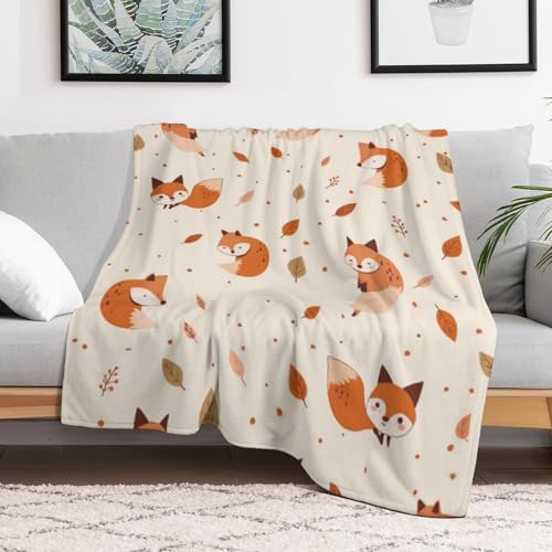 Plaid imprimé renard mignon et branches botaniques pour canapé - 6
