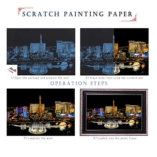 scratch painting rainbow paper by boteen sketch diy art craft city series night view creative gift scratchboard for adults and kids craft kits with 4 tools163939x1139 las vegastower bridge
