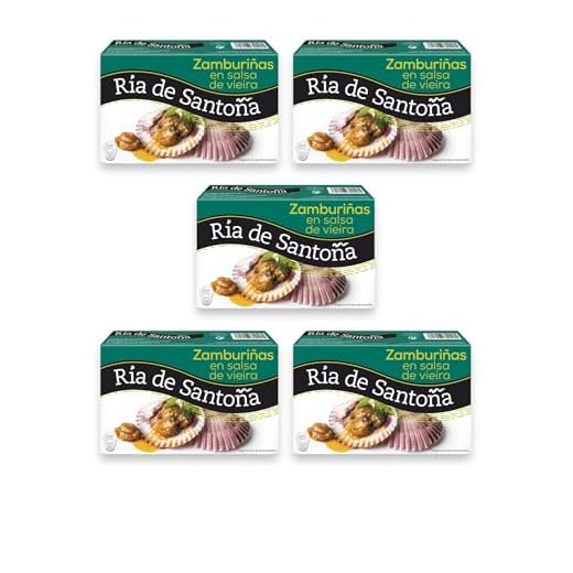 Zamburiñas en Salsa de Vieira Ría de Santoña Pack de 5 Latas de 111grs - Disfruta de su calidad y sabor en cada bocado, con una receta tradicional y artesanal que realza cualquier plato.