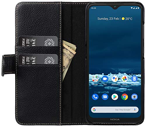 StilGut Wallet Case for Nokia 5.3, Genuine Leather Nokia 5.3 Case with Card Holder & Magnetic Closure, Black - Image 2