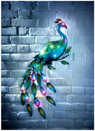 Homme Concept – Peacock Solar Powered Outdoor Garden Metal Wall Art, Solar Garden Ornaments, Solar...