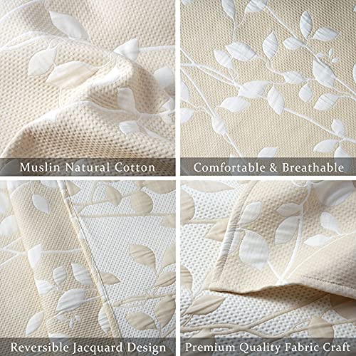 CAROMIO Muslin Cotton Jacquard Leaf Pattern Blanket #TOP30