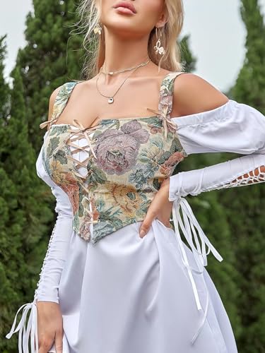 Image of CONCINEROS Women's Summer Vintage Floral Renaissance Corset Top for Women Y2k Tops Sleeveless Drawstring Crop Top
