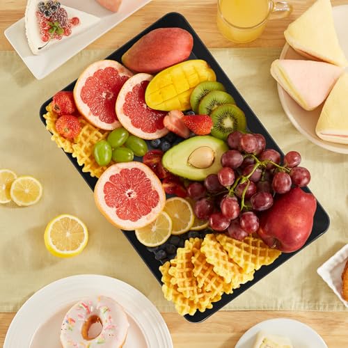 Miniatura 7 de Lifewit Bandeja Cocina De Plástico, Bandejas Para Servir Comida, Tabuleiro Decorativas Para Fiestas, Tabuleiro Reutilizable Sin Bpa Para Aperitivos, Galletas, Donetes, 36.7 X 24 Cm, Pack De 3, Negro