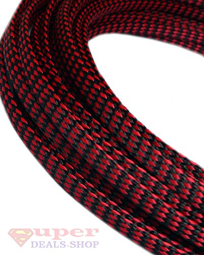 Protector organizador de cables trenzado expandible de 1/2" pulgada y 5 pies en negro y rojo miniatura 2