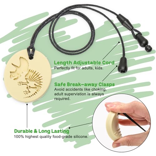 MISSLILI Sensory Chew Necklaces for Aggressive Chewers - Silicone Chewelry for Autism, ADHD, Oral Motor Therapy & Baby Teething - Dinosaur (BPA-Free, Textured Surface) - Image 3