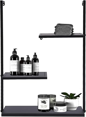 Miniatura 9 de Gdrasuya10 Estantes de pared de tubería industrial, estantes flotantes de metal de 3 capas, estantería montada en la pared para cocina, baño