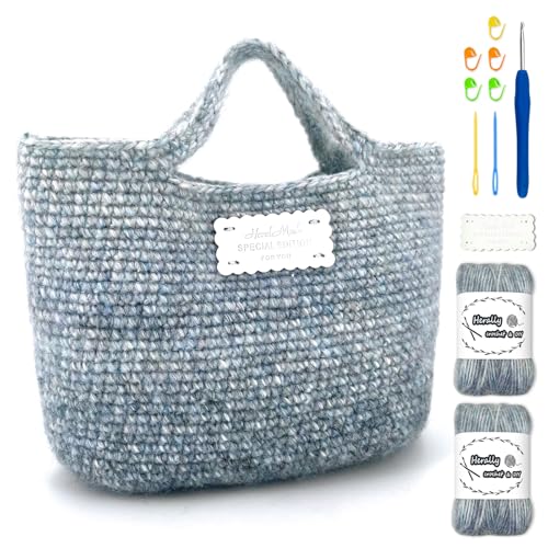 Herally Crochet Kit DIY Bag for Beginners - Crochet Picotin Bag (Blue)