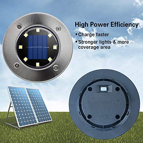 Aogist Solar Ground Lights,8 LED Garden Lights Patio Disk Lights In-Ground Outdoor Landscape Lighting for Lawn Patio Pathway Yard Deck Walkway