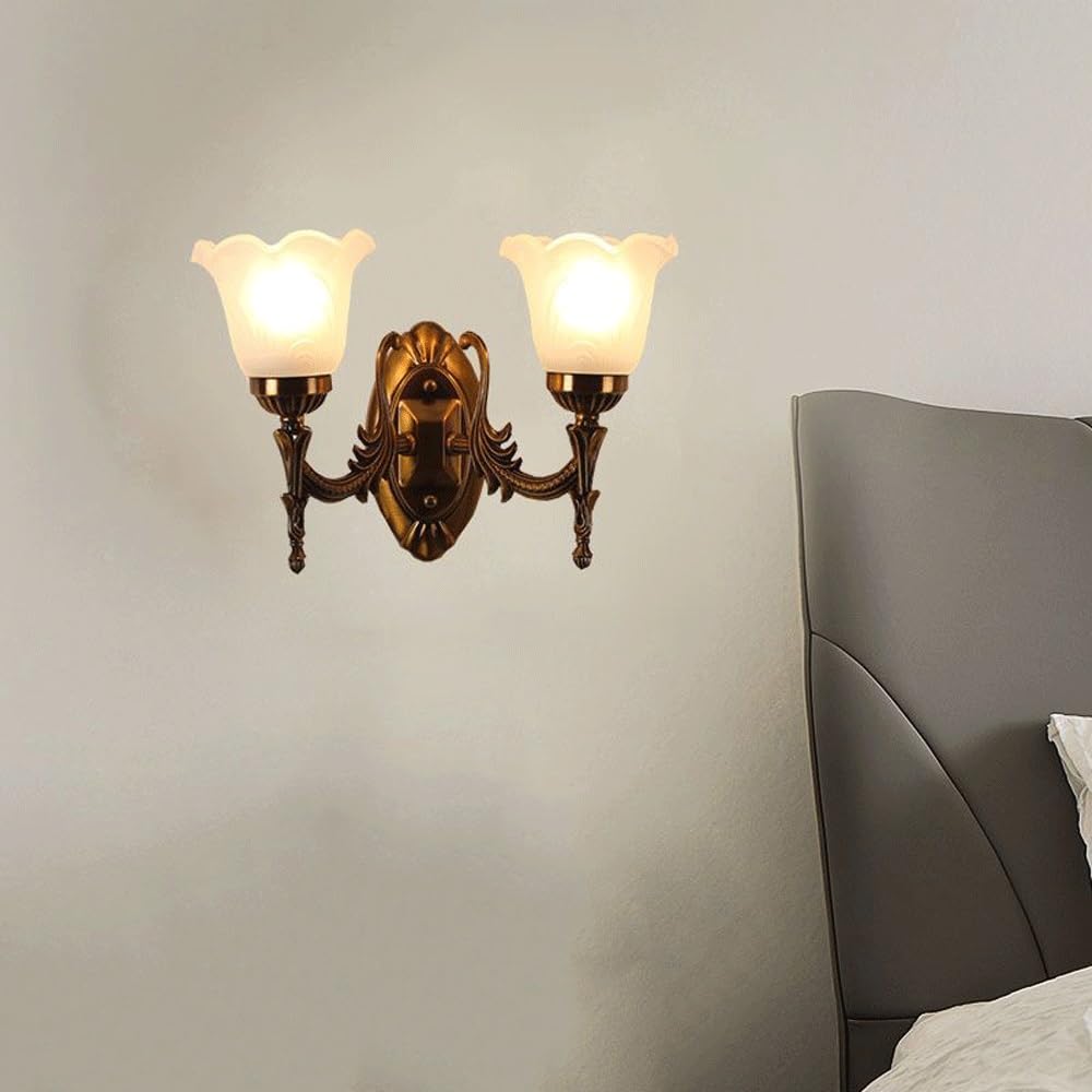 Generico Applique da parete semplice e moderno | Design con paralume in vetro, luce calda for comodino, soggiorno, corridoio(2-Lights)