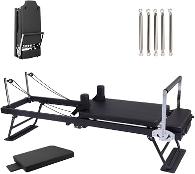 Pilates Reformer Machine Set, Folding Pilates Equipment for Home Workouts, Pilates Reformer Stretch Training Bed, Pilates Sitting Box, Spring Board, Extra 5 Stainless Steel Springs