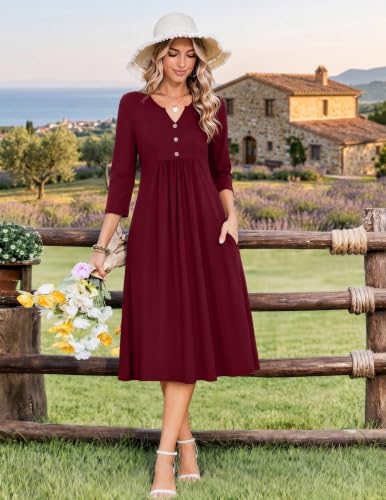 Image of Zeagoo Womens Dresses 3 /4 Sleeve Casual Fall A Line Midi Dress with Pockets
