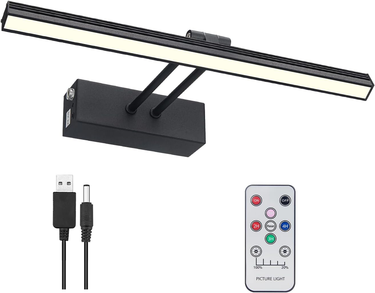 FUNCHDAY Picture Light,Battery Art Lights for Wall,Wireless Remote Painting Light with Timer and Dimmable,13”Metal Display Lighting for Artwork,Portrait,Gallery-Black
