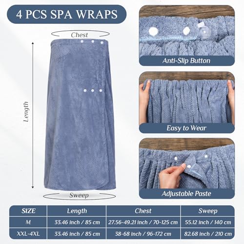 Image of Tigeen 2 Pcs Spa Wrap Towel Wrap for Women Spa Robe with Adjustable Closure Elastic Top Lightweight Wraps for Bath Shower (Blue,M)