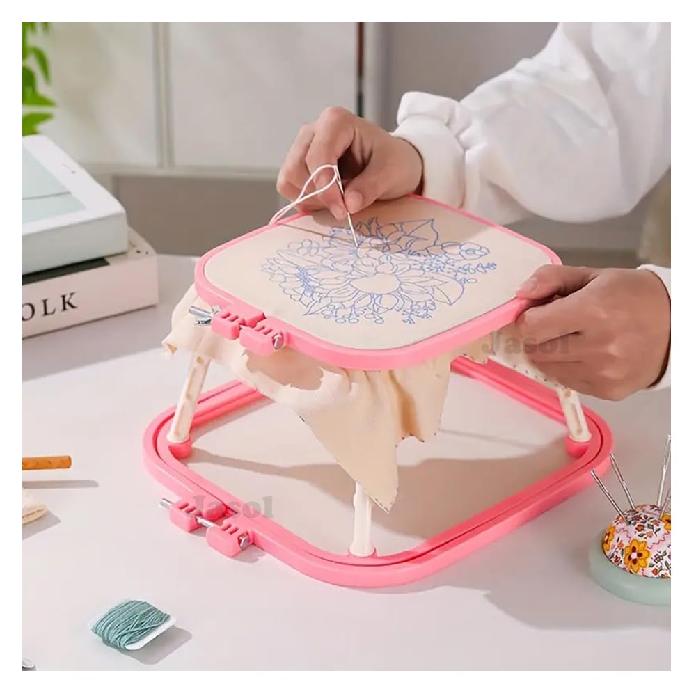 Jasol Adjustable Desktop Embroidery Hoop Ring Stand, Plastic Embroidery Frame Lap Stand, Hands-Free Cross Stitch Hoop Holder, Rectangular, Light, ABS Plastic-image-19