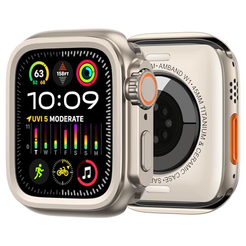 Image of amBand 3 in 1 Metal Case Compatible with Apple Watch Series 9 /8 /7 45mm, W1 Rugged Bumper Protector [Turning into Ultra 2 /1 Upgrade] with Watch Crown + Back Cover, Titanium Original