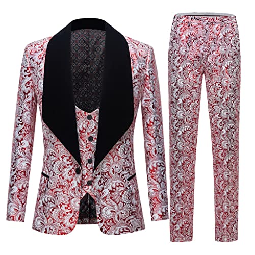 YFQHDD Herren Anzug Burgund Königsblau 3 Teilig Formal Herren Anzug Slim...