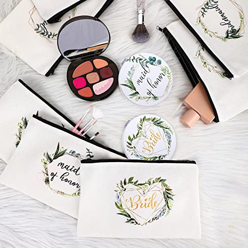 8 Pack Bridesmaid Gifts Compact Mirror Bridesmaid Proposal Gifts Bridal Shower Gift Wedding Gifts Bachelorette Party Gift Floral Round Pu Leather Makeup Mirrors For Women Maid Of Honor Matron Of Honor #TOP4