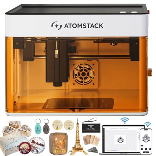 ATOMSTACK P1 Enclosed Laser Engraver, 5000mW Mini Laser Engraving Machine, Portable Laser Cutter for DIY Projects, Free AtomStack App and Software, 110×110mm Working Area