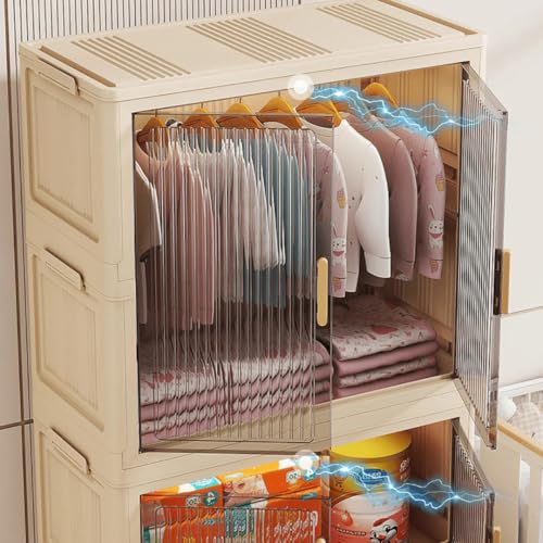 Image of Mevigo 4-Door Plastic Wardrobe for Kids| Almirah and Wardrobe for Baby Clothes| Modular Storage Cabinet with Wheel Organizer for Cupboard Rack for Clothes /Shoes /Books /Toy -Grey-713
