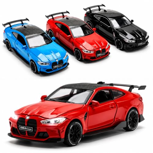 Image of Invite 1:32 Diecast Model Alloy M4 Metal Pull Back Car with Sound Light, Openable Doors, Toy Vehicles for Kids Gift, car for Kids-RED