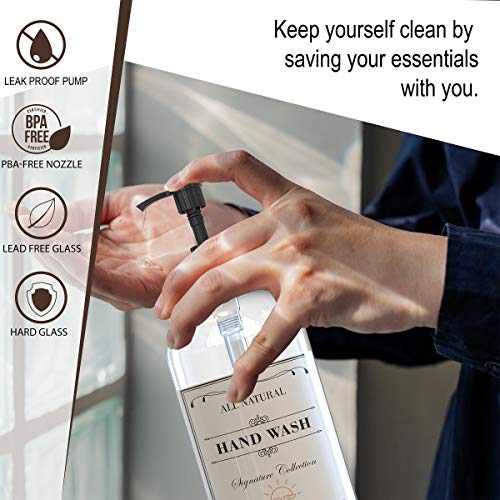 Image of Sunrise Premium 16 OZ Thick Clear Glass Soap Dispenser with Pump 2 Pack, Hand and Dish Soap Dispenser Set for Bathroom and Kitchen with 6 Waterproof Labels