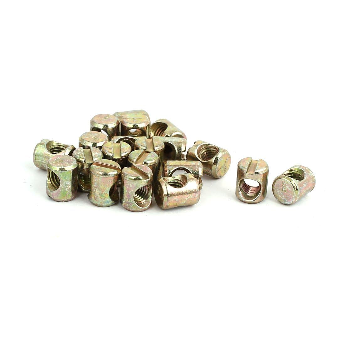 TOP-VIGOR 20Pcs Symmetric Furniture Barrel Nut, M5x10mm Durable Slotted Drive Dowels Bolts Nuts