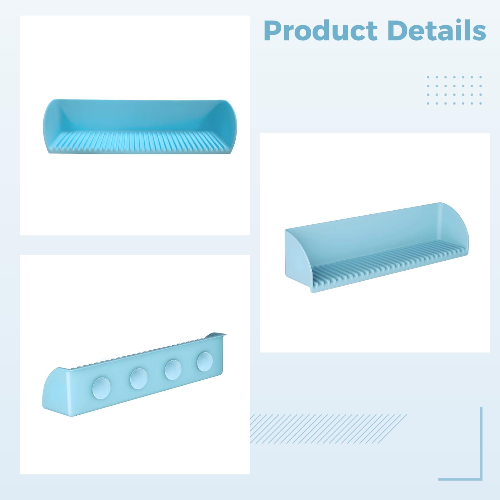 Organizer per giocattoli da bagno e paraspruzzi in silicone, 40,6 cm, con ventose, per vasca da bagno, design a scarico rapido per i più piccoli, blu