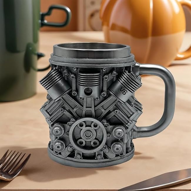 V8 Engines Stainless Steel Cup - 15OZ V8 Engine Coffee Mug, Creative Car Engine Coffee Cup with Insulated V8 & V6 Engine Design, Durable & Stylish, Perfect for Car Enthusiast (v6)