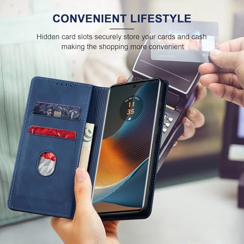 Image of Jasonyu PU Leather Wallet Case for Motorola Moto Edge 50 Fusion - Flip Case with Stand, Magnetic Closure, Card Holder (Blue)